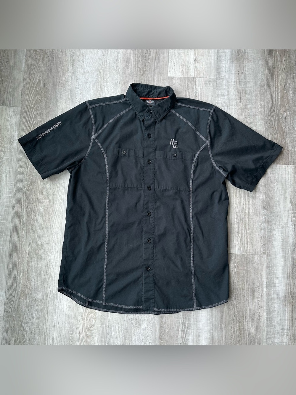 Harley Davidson Performance Black Embroidered Button Down Shirt Size L
